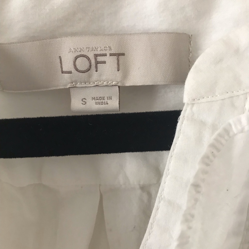 LOFT Sheer Ruffled Neck White Top - Picture 3 of 6